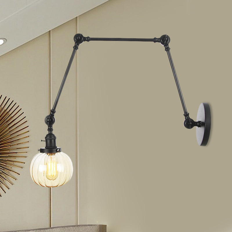 Globe Clear/Amber Glass Wall Mounted Lighting Vintage 1 Light Indoor Sconce in Brass/Chrome/Black with Adjustable Arm, 8"+8"/8"+8"+8" L Clearhalo 'Art deco wall lights' 'Cast Iron' 'Glass' 'Industrial wall lights' 'Industrial' 'Middle century wall lights' 'Modern' 'Rustic wall lights' 'Tiffany' 'Traditional wall lights' 'Wall Lamps & Sconces' 'Wall Lights' Lighting' 521321