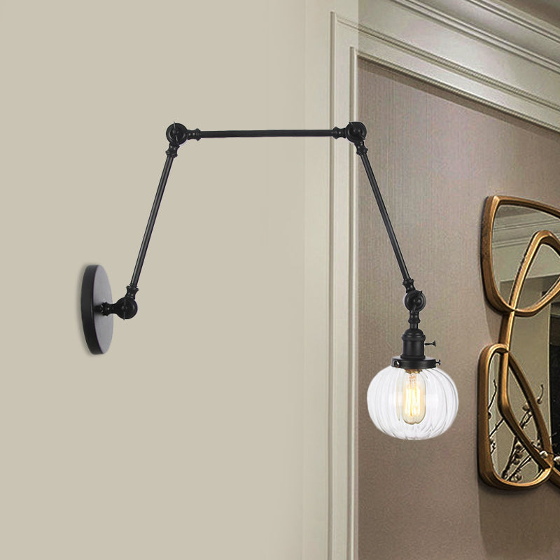 Globe Clear/Amber Glass Wall Mounted Lighting Vintage 1 Light Indoor Sconce in Brass/Chrome/Black with Adjustable Arm, 8"+8"/8"+8"+8" L Clearhalo 'Art deco wall lights' 'Cast Iron' 'Glass' 'Industrial wall lights' 'Industrial' 'Middle century wall lights' 'Modern' 'Rustic wall lights' 'Tiffany' 'Traditional wall lights' 'Wall Lamps & Sconces' 'Wall Lights' Lighting' 521324