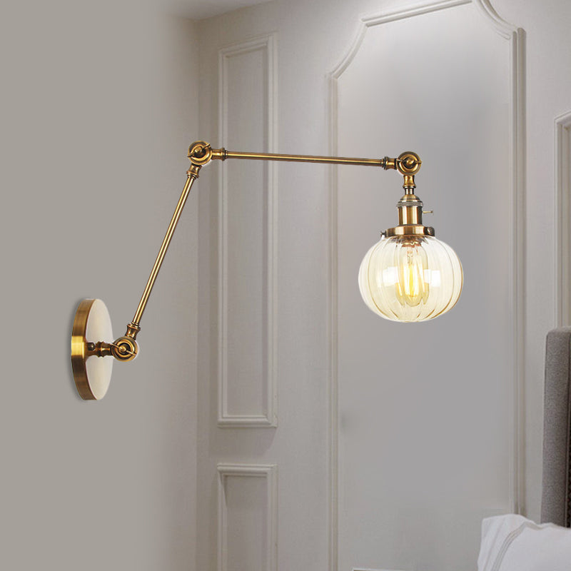 Globe Clear/Amber Glass Wall Mounted Lighting Vintage 1 Light Indoor Sconce in Brass/Chrome/Black with Adjustable Arm, 8"+8"/8"+8"+8" L Brass Amber 8"+8" Clearhalo 'Art deco wall lights' 'Cast Iron' 'Glass' 'Industrial wall lights' 'Industrial' 'Middle century wall lights' 'Modern' 'Rustic wall lights' 'Tiffany' 'Traditional wall lights' 'Wall Lamps & Sconces' 'Wall Lights' Lighting' 521326
