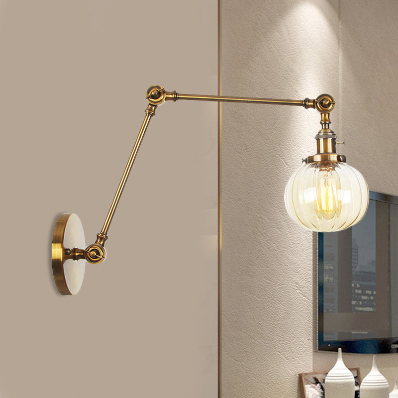 Globe Clear/Amber Glass Wall Mounted Lighting Vintage 1 Light Indoor Sconce in Brass/Chrome/Black with Adjustable Arm, 8"+8"/8"+8"+8" L Clearhalo 'Art deco wall lights' 'Cast Iron' 'Glass' 'Industrial wall lights' 'Industrial' 'Middle century wall lights' 'Modern' 'Rustic wall lights' 'Tiffany' 'Traditional wall lights' 'Wall Lamps & Sconces' 'Wall Lights' Lighting' 521327