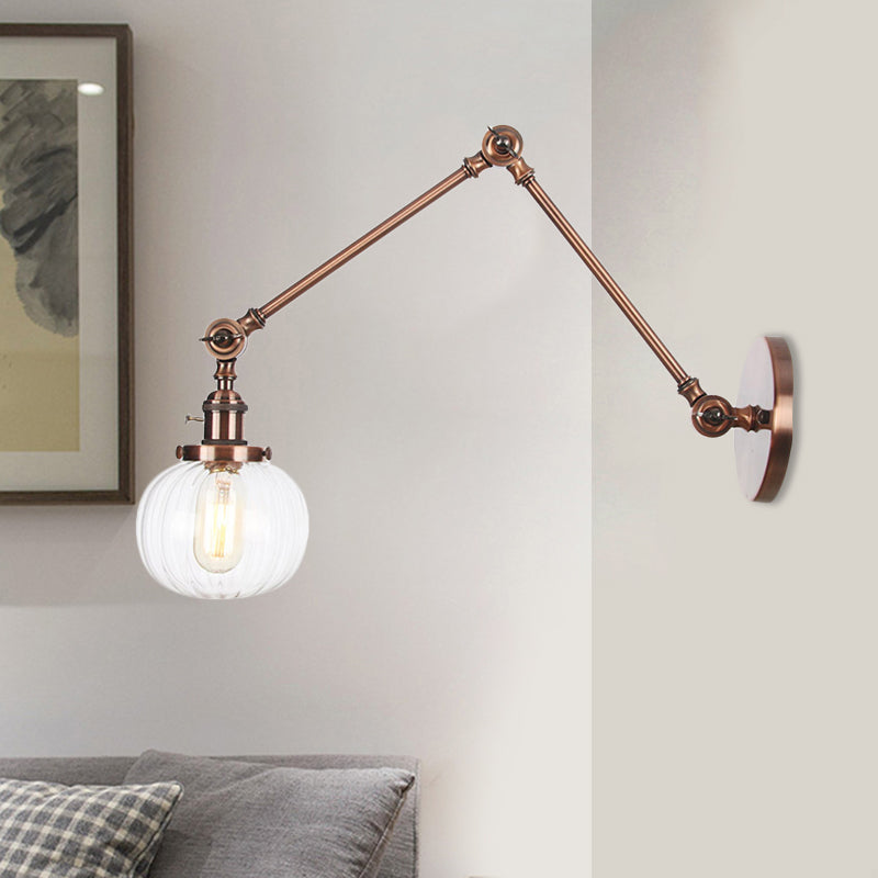 Globe Clear/Amber Glass Wall Mounted Lighting Vintage 1 Light Indoor Sconce in Brass/Chrome/Black with Adjustable Arm, 8"+8"/8"+8"+8" L Copper Clear 8"+8" Clearhalo 'Art deco wall lights' 'Cast Iron' 'Glass' 'Industrial wall lights' 'Industrial' 'Middle century wall lights' 'Modern' 'Rustic wall lights' 'Tiffany' 'Traditional wall lights' 'Wall Lamps & Sconces' 'Wall Lights' Lighting' 521336