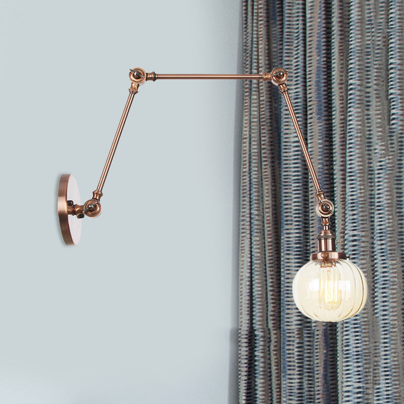 Globe Clear/Amber Glass Wall Mounted Lighting Vintage 1 Light Indoor Sconce in Brass/Chrome/Black with Adjustable Arm, 8"+8"/8"+8"+8" L Clearhalo 'Art deco wall lights' 'Cast Iron' 'Glass' 'Industrial wall lights' 'Industrial' 'Middle century wall lights' 'Modern' 'Rustic wall lights' 'Tiffany' 'Traditional wall lights' 'Wall Lamps & Sconces' 'Wall Lights' Lighting' 521339