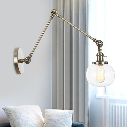 Globe Clear/Amber Glass Wall Mounted Lighting Vintage 1 Light Indoor Sconce in Brass/Chrome/Black with Adjustable Arm, 8"+8"/8"+8"+8" L Bronze Clear 8"+8" Clearhalo 'Art deco wall lights' 'Cast Iron' 'Glass' 'Industrial wall lights' 'Industrial' 'Middle century wall lights' 'Modern' 'Rustic wall lights' 'Tiffany' 'Traditional wall lights' 'Wall Lamps & Sconces' 'Wall Lights' Lighting' 521344