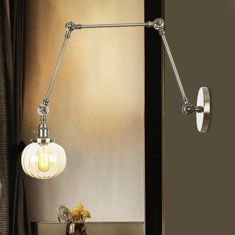 Globe Clear/Amber Glass Wall Mounted Lighting Vintage 1 Light Indoor Sconce in Brass/Chrome/Black with Adjustable Arm, 8"+8"/8"+8"+8" L Bronze Amber 8"+8"+8" Clearhalo 'Art deco wall lights' 'Cast Iron' 'Glass' 'Industrial wall lights' 'Industrial' 'Middle century wall lights' 'Modern' 'Rustic wall lights' 'Tiffany' 'Traditional wall lights' 'Wall Lamps & Sconces' 'Wall Lights' Lighting' 521346