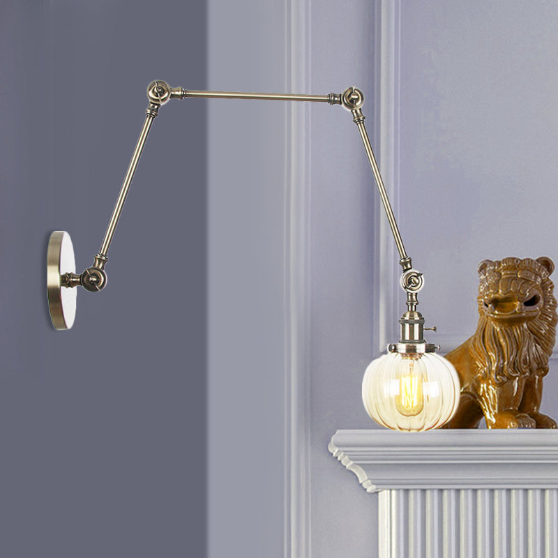 Globe Clear/Amber Glass Wall Mounted Lighting Vintage 1 Light Indoor Sconce in Brass/Chrome/Black with Adjustable Arm, 8"+8"/8"+8"+8" L Clearhalo 'Art deco wall lights' 'Cast Iron' 'Glass' 'Industrial wall lights' 'Industrial' 'Middle century wall lights' 'Modern' 'Rustic wall lights' 'Tiffany' 'Traditional wall lights' 'Wall Lamps & Sconces' 'Wall Lights' Lighting' 521347