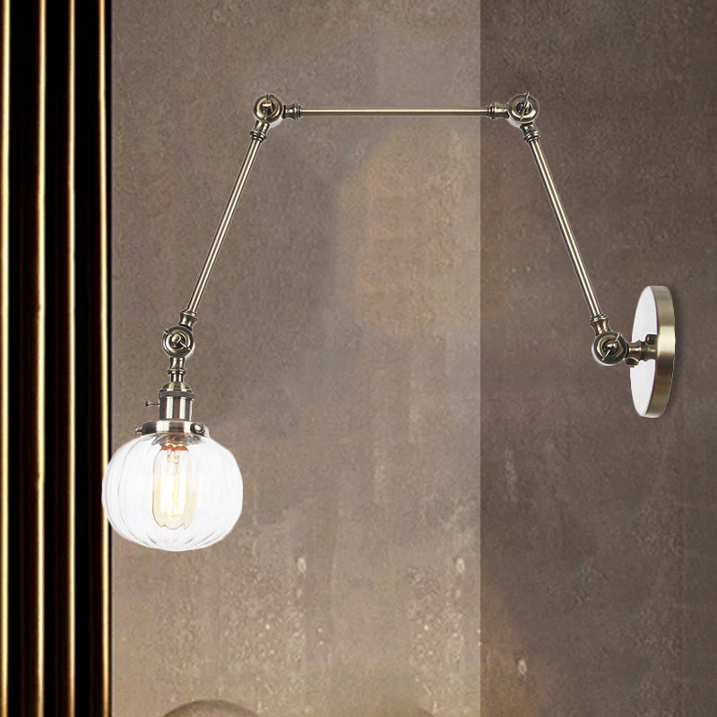 Globe Clear/Amber Glass Wall Mounted Lighting Vintage 1 Light Indoor Sconce in Brass/Chrome/Black with Adjustable Arm, 8"+8"/8"+8"+8" L Bronze Clear 8"+8"+8" Clearhalo 'Art deco wall lights' 'Cast Iron' 'Glass' 'Industrial wall lights' 'Industrial' 'Middle century wall lights' 'Modern' 'Rustic wall lights' 'Tiffany' 'Traditional wall lights' 'Wall Lamps & Sconces' 'Wall Lights' Lighting' 521348