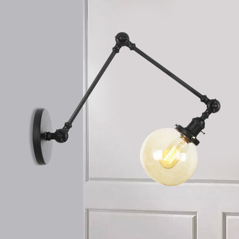 1 Light Clear/Amber Glass Wall Mount Light Vintage Chrome/Copper/Bronze Orb Living Room Sconce Lamp with Adjustable Arm, 8"+8"/8"+8"+8" L Clearhalo 'Art deco wall lights' 'Cast Iron' 'Glass' 'Industrial wall lights' 'Industrial' 'Middle century wall lights' 'Modern' 'Rustic wall lights' 'Tiffany' 'Traditional wall lights' 'Wall Lamps & Sconces' 'Wall Lights' Lighting' 521443