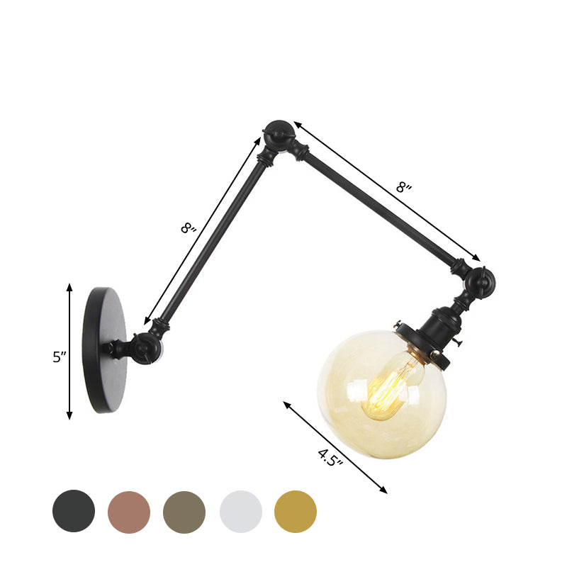 1 Light Clear/Amber Glass Wall Mount Light Vintage Chrome/Copper/Bronze Orb Living Room Sconce Lamp with Adjustable Arm, 8"+8"/8"+8"+8" L Clearhalo 'Art deco wall lights' 'Cast Iron' 'Glass' 'Industrial wall lights' 'Industrial' 'Middle century wall lights' 'Modern' 'Rustic wall lights' 'Tiffany' 'Traditional wall lights' 'Wall Lamps & Sconces' 'Wall Lights' Lighting' 521444