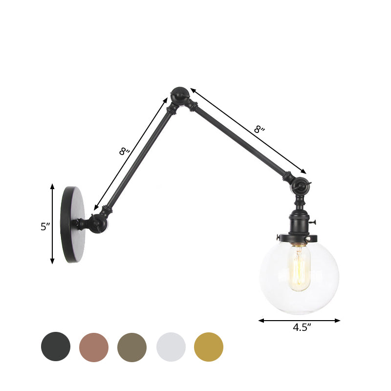 1 Light Clear/Amber Glass Wall Mount Light Vintage Chrome/Copper/Bronze Orb Living Room Sconce Lamp with Adjustable Arm, 8"+8"/8"+8"+8" L Clearhalo 'Art deco wall lights' 'Cast Iron' 'Glass' 'Industrial wall lights' 'Industrial' 'Middle century wall lights' 'Modern' 'Rustic wall lights' 'Tiffany' 'Traditional wall lights' 'Wall Lamps & Sconces' 'Wall Lights' Lighting' 521447