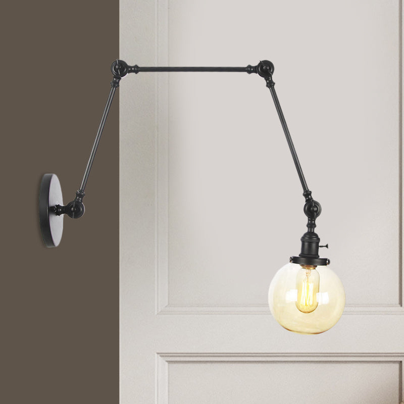 1 Light Clear/Amber Glass Wall Mount Light Vintage Chrome/Copper/Bronze Orb Living Room Sconce Lamp with Adjustable Arm, 8"+8"/8"+8"+8" L Clearhalo 'Art deco wall lights' 'Cast Iron' 'Glass' 'Industrial wall lights' 'Industrial' 'Middle century wall lights' 'Modern' 'Rustic wall lights' 'Tiffany' 'Traditional wall lights' 'Wall Lamps & Sconces' 'Wall Lights' Lighting' 521449