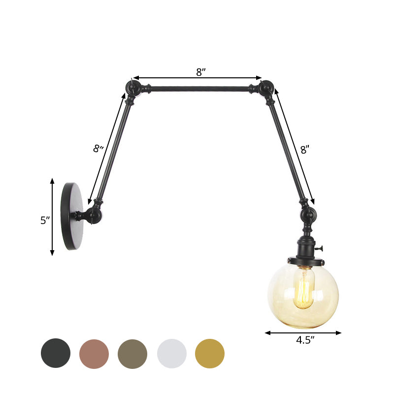 1 Light Clear/Amber Glass Wall Mount Light Vintage Chrome/Copper/Bronze Orb Living Room Sconce Lamp with Adjustable Arm, 8"+8"/8"+8"+8" L Clearhalo 'Art deco wall lights' 'Cast Iron' 'Glass' 'Industrial wall lights' 'Industrial' 'Middle century wall lights' 'Modern' 'Rustic wall lights' 'Tiffany' 'Traditional wall lights' 'Wall Lamps & Sconces' 'Wall Lights' Lighting' 521450