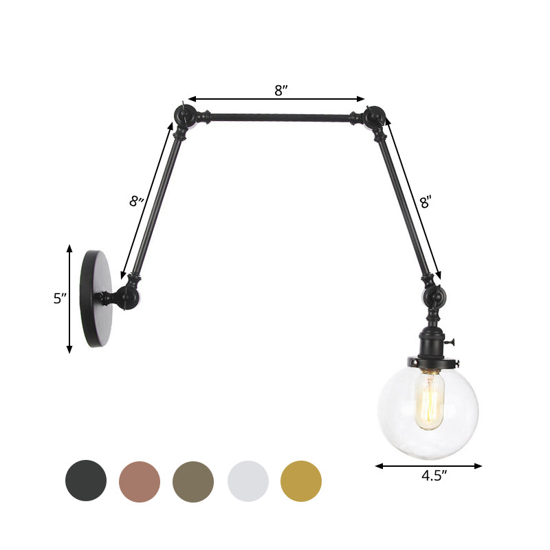 1 Light Clear/Amber Glass Wall Mount Light Vintage Chrome/Copper/Bronze Orb Living Room Sconce Lamp with Adjustable Arm, 8"+8"/8"+8"+8" L Clearhalo 'Art deco wall lights' 'Cast Iron' 'Glass' 'Industrial wall lights' 'Industrial' 'Middle century wall lights' 'Modern' 'Rustic wall lights' 'Tiffany' 'Traditional wall lights' 'Wall Lamps & Sconces' 'Wall Lights' Lighting' 521453