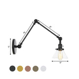 1 Light Wall Lamp Industrial Conical Clear/Amber Glass Sconce in Black/Bronze/Brass with Adjustable Arm, 8“+8"/8"+8"+8" Long Clearhalo 'Art deco wall lights' 'Cast Iron' 'Glass' 'Industrial wall lights' 'Industrial' 'Middle century wall lights' 'Modern' 'Rustic wall lights' 'Tiffany' 'Traditional wall lights' 'Wall Lamps & Sconces' 'Wall Lights' Lighting' 521911