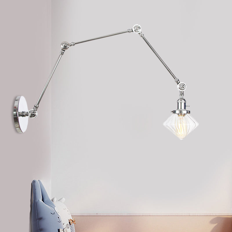 1 Light Dining Room Sconce Light Vintage Black/Bronze/Brass Wall Mounted Lamp with Diamond Clear/Amber Glass Shade, 8"+8"/8"+8"+8" L Adjustable Arm Clearhalo 'Art deco wall lights' 'Cast Iron' 'Glass' 'Industrial wall lights' 'Industrial' 'Middle century wall lights' 'Modern' 'Rustic wall lights' 'Tiffany' 'Traditional wall lights' 'Wall Lamps & Sconces' 'Wall Lights' Lighting' 522368