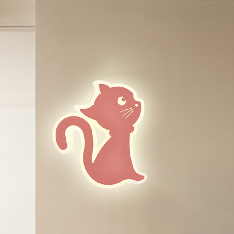 Metal Slim Kitten Wall Light Animal Macaron Colored Wall Sconce for Bedroom Kindergarten Clearhalo 'Wall Lamps & Sconces' 'Wall Lights' Lighting' 522482