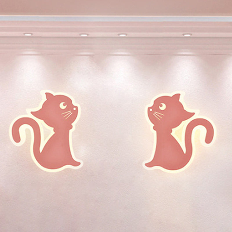 Metal Slim Kitten Wall Light Animal Macaron Colored Wall Sconce for Bedroom Kindergarten Clearhalo 'Wall Lamps & Sconces' 'Wall Lights' Lighting' 522484