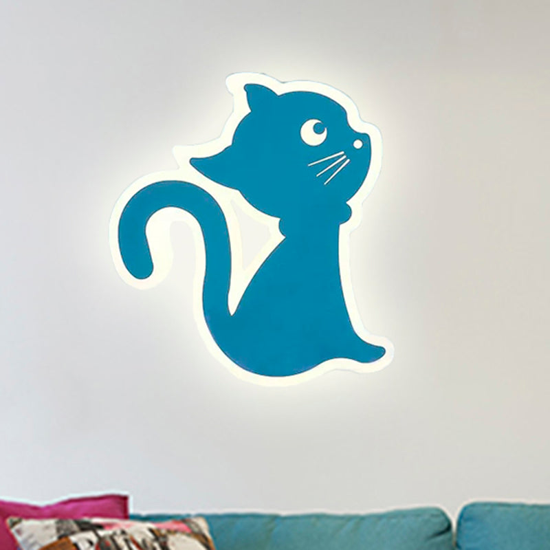 Metal Slim Kitten Wall Light Animal Macaron Colored Wall Sconce for Bedroom Kindergarten Clearhalo 'Wall Lamps & Sconces' 'Wall Lights' Lighting' 522488