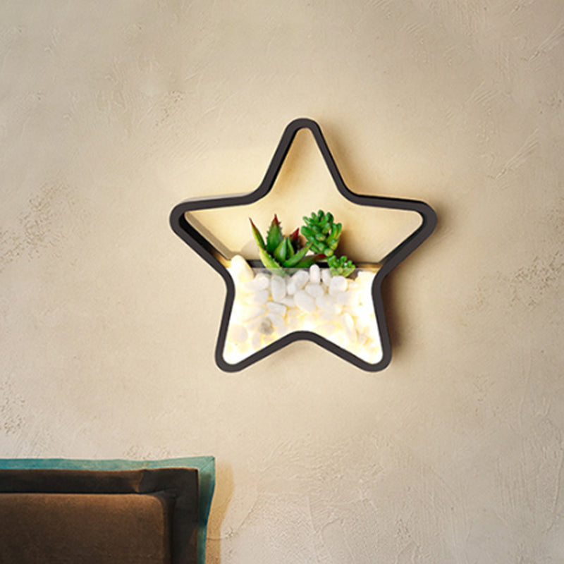 Fake Succulent Plant Wall Light Metal Stone Modern Creative Sconce Light in Black for Bedroom Clearhalo 'Wall Lamps & Sconces' 'Wall Lights' Lighting' 522491