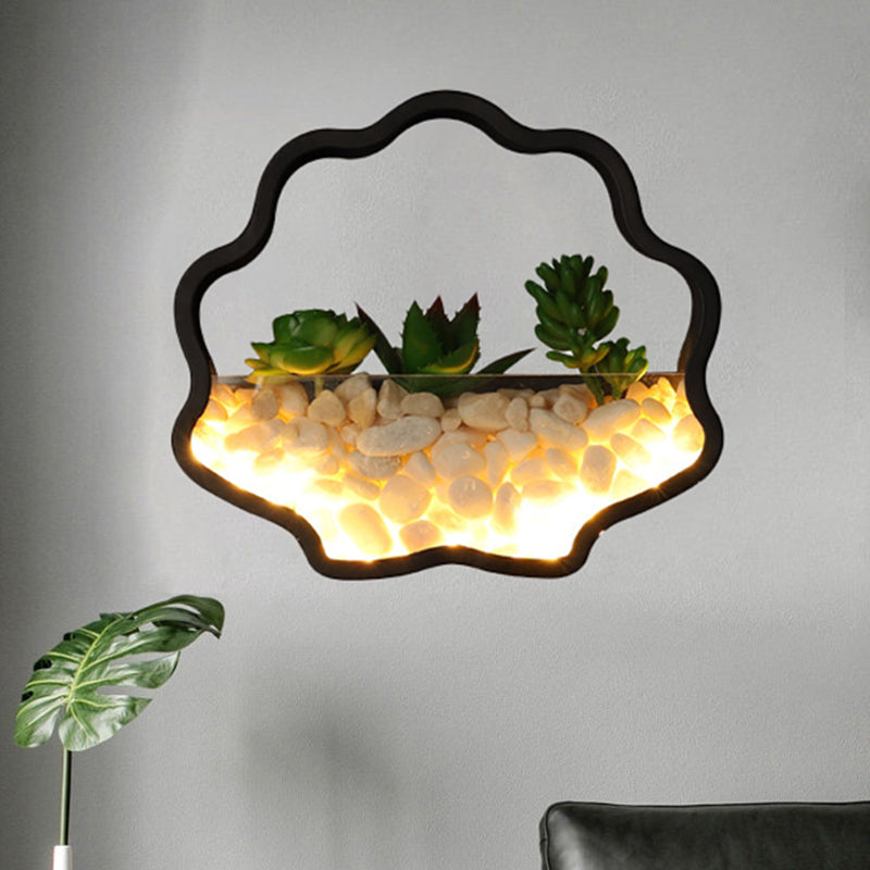 succulent wall sconces Fake Succulent Plant Wall Light Metal Stone Modern Creative Sconce Light in Black for Bedroom