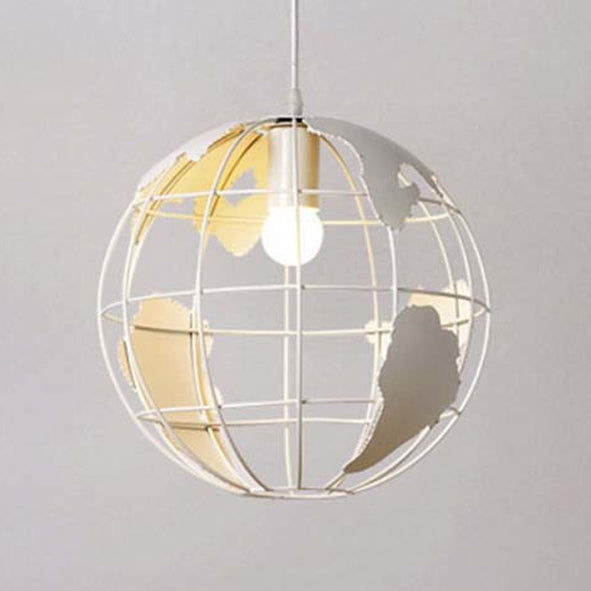 8"/12" Wide Globe Cage Metal Pendant Light Industrial 1 Light Living Room Hanging Lamp in Black/White/Pink White Clearhalo 'Art Deco Pendants' 'Black' 'Cast Iron' 'Ceiling Lights' 'Ceramic' 'Crystal' 'Industrial Pendants' 'Industrial' 'Metal' 'Middle Century Pendants' 'Pendant Lights' 'Pendants' 'Rustic Pendants' 'Tiffany' Lighting' 5236