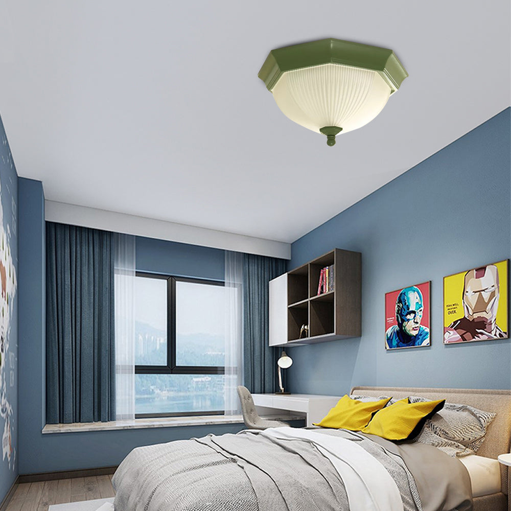 Octagonal Bowl Flush Ceiling Light Contemporary Ridge Glass Ceiling Lamp for Child Bedroom Clearhalo 'Ceiling Lights' 'Close To Ceiling Lights' 'Close to ceiling' 'Flush mount' Lighting' 52375