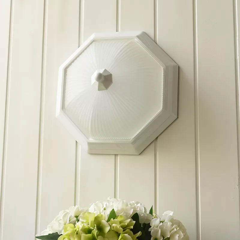 Octagonal Bowl Flush Ceiling Light Contemporary Ridge Glass Ceiling Lamp for Child Bedroom White Clearhalo 'Ceiling Lights' 'Close To Ceiling Lights' 'Close to ceiling' 'Flush mount' Lighting' 52378