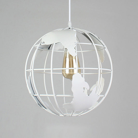 8"/12" Wide Globe Cage Metal Pendant Light Industrial 1 Light Living Room Hanging Lamp in Black/White/Pink Clearhalo 'Art Deco Pendants' 'Black' 'Cast Iron' 'Ceiling Lights' 'Ceramic' 'Crystal' 'Industrial Pendants' 'Industrial' 'Metal' 'Middle Century Pendants' 'Pendant Lights' 'Pendants' 'Rustic Pendants' 'Tiffany' Lighting' 5237