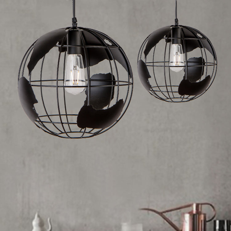 8"/12" Wide Globe Cage Metal Pendant Light Industrial 1 Light Living Room Hanging Lamp in Black/White/Pink Clearhalo 'Art Deco Pendants' 'Black' 'Cast Iron' 'Ceiling Lights' 'Ceramic' 'Crystal' 'Industrial Pendants' 'Industrial' 'Metal' 'Middle Century Pendants' 'Pendant Lights' 'Pendants' 'Rustic Pendants' 'Tiffany' Lighting' 5242