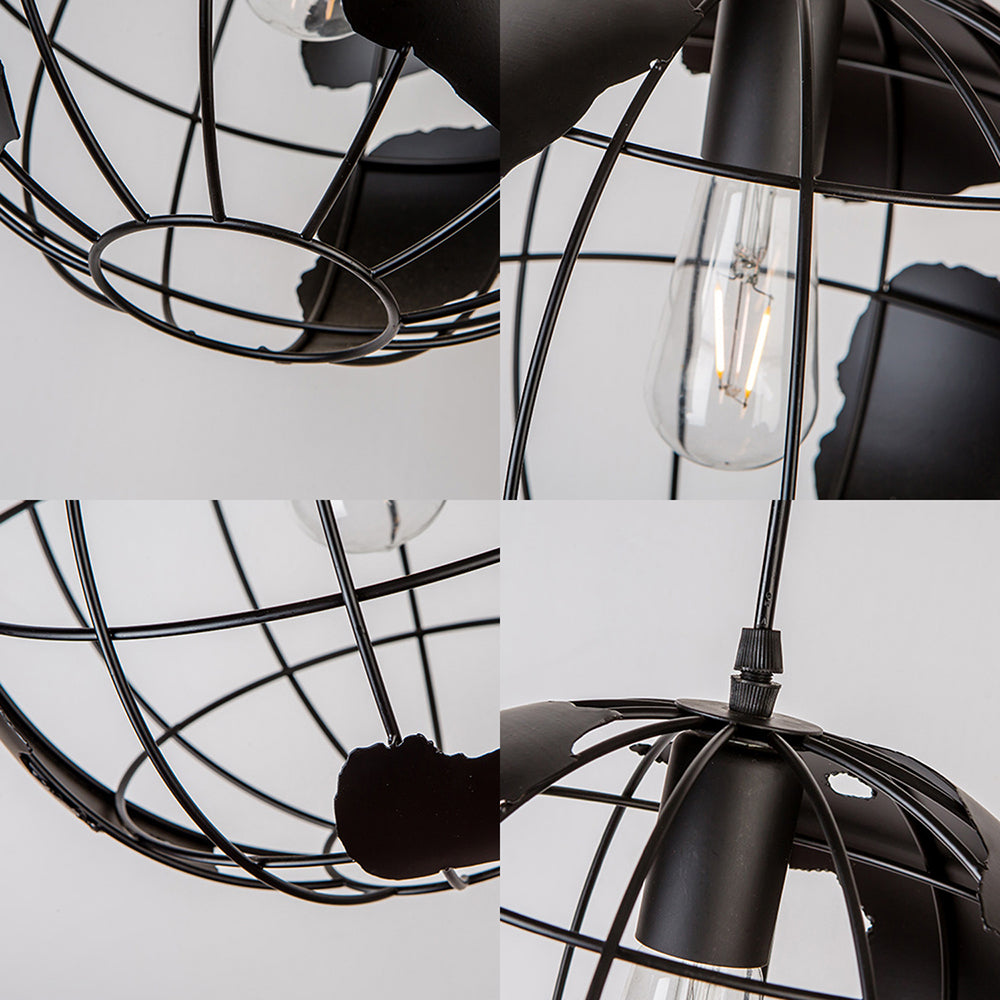 8"/12" Wide Globe Cage Metal Pendant Light Industrial 1 Light Living Room Hanging Lamp in Black/White/Pink Clearhalo 'Art Deco Pendants' 'Black' 'Cast Iron' 'Ceiling Lights' 'Ceramic' 'Crystal' 'Industrial Pendants' 'Industrial' 'Metal' 'Middle Century Pendants' 'Pendant Lights' 'Pendants' 'Rustic Pendants' 'Tiffany' Lighting' 5243