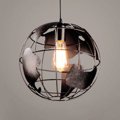 8"/12" Wide Globe Cage Metal Pendant Light Industrial 1 Light Living Room Hanging Lamp in Black/White/Pink Rust Clearhalo 'Art Deco Pendants' 'Black' 'Cast Iron' 'Ceiling Lights' 'Ceramic' 'Crystal' 'Industrial Pendants' 'Industrial' 'Metal' 'Middle Century Pendants' 'Pendant Lights' 'Pendants' 'Rustic Pendants' 'Tiffany' Lighting' 5244