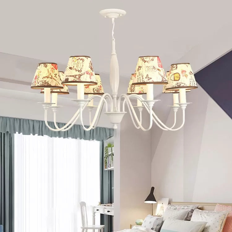 Modern Tower Hanging Light Metal Chandelier with Fabric Shade in White for Study Room Clearhalo 'Ceiling Lights' 'Chandeliers' Lighting' options 52462