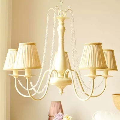 Fold Tapered Shade Chandelier 5 Lights Macaron Style Metal Hanging Pendant for Kindergarten Clearhalo 'Ceiling Lights' 'Chandeliers' Lighting' options 52481