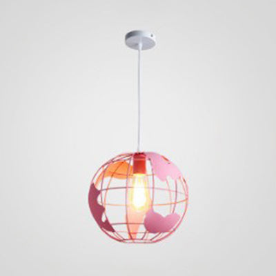 8"/12" Wide Globe Cage Metal Pendant Light Industrial 1 Light Living Room Hanging Lamp in Black/White/Pink Pink 12" Clearhalo 'Art Deco Pendants' 'Black' 'Cast Iron' 'Ceiling Lights' 'Ceramic' 'Crystal' 'Industrial Pendants' 'Industrial' 'Metal' 'Middle Century Pendants' 'Pendant Lights' 'Pendants' 'Rustic Pendants' 'Tiffany' Lighting' 5249