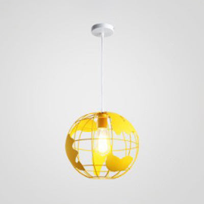 8"/12" Wide Globe Cage Metal Pendant Light Industrial 1 Light Living Room Hanging Lamp in Black/White/Pink Yellow 12" Clearhalo 'Art Deco Pendants' 'Black' 'Cast Iron' 'Ceiling Lights' 'Ceramic' 'Crystal' 'Industrial Pendants' 'Industrial' 'Metal' 'Middle Century Pendants' 'Pendant Lights' 'Pendants' 'Rustic Pendants' 'Tiffany' Lighting' 5251