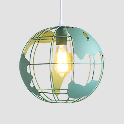 8"/12" Wide Globe Cage Metal Pendant Light Industrial 1 Light Living Room Hanging Lamp in Black/White/Pink Green 12" Clearhalo 'Art Deco Pendants' 'Black' 'Cast Iron' 'Ceiling Lights' 'Ceramic' 'Crystal' 'Industrial Pendants' 'Industrial' 'Metal' 'Middle Century Pendants' 'Pendant Lights' 'Pendants' 'Rustic Pendants' 'Tiffany' Lighting' 5254
