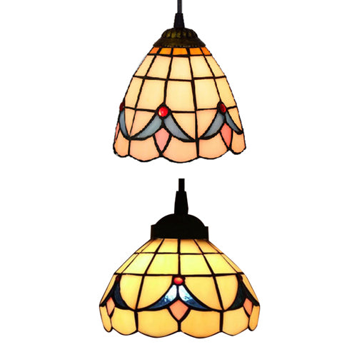 6"/8" Wide Flared Ceiling Lamp Tiffany-Style Beige Stained Art Glass 1 Head Pendant Light Kit Clearhalo 'Ceiling Lights' 'Chandeliers' 'Industrial' 'Middle Century Pendants' 'Pendant Lights' 'Pendants' 'Tiffany close to ceiling' 'Tiffany Pendants' 'Tiffany' Lighting' 52708