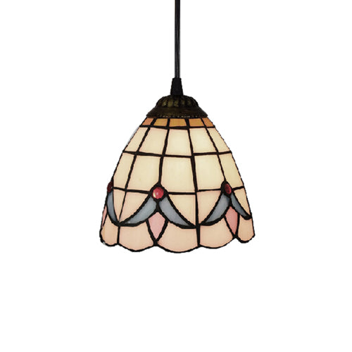 6"/8" Wide Flared Ceiling Lamp Tiffany-Style Beige Stained Art Glass 1 Head Pendant Light Kit Clearhalo 'Ceiling Lights' 'Chandeliers' 'Industrial' 'Middle Century Pendants' 'Pendant Lights' 'Pendants' 'Tiffany close to ceiling' 'Tiffany Pendants' 'Tiffany' Lighting' 52710