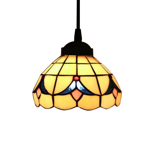 6"/8" Wide Flared Ceiling Lamp Tiffany-Style Beige Stained Art Glass 1 Head Pendant Light Kit Clearhalo 'Ceiling Lights' 'Chandeliers' 'Industrial' 'Middle Century Pendants' 'Pendant Lights' 'Pendants' 'Tiffany close to ceiling' 'Tiffany Pendants' 'Tiffany' Lighting' 52712