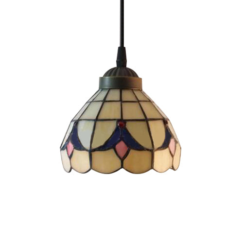 6"/8" Wide Flared Ceiling Lamp Tiffany-Style Beige Stained Art Glass 1 Head Pendant Light Kit Clearhalo 'Ceiling Lights' 'Chandeliers' 'Industrial' 'Middle Century Pendants' 'Pendant Lights' 'Pendants' 'Tiffany close to ceiling' 'Tiffany Pendants' 'Tiffany' Lighting' 52713