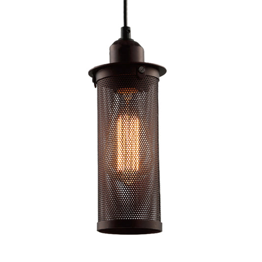 Metal Black/Rust Hanging Pendant Lamp Cylindrical 1 Head Industrial Ceiling Lighting with Mesh Cage Shade - Clearhalo - 'Art Deco Pendants' - 'Black' - 'Cast Iron' - 'Ceiling Lights' - 'Ceramic' - 'Crystal' - 'Industrial Pendants' - 'Industrial' - 'Metal' - 'Middle Century Pendants' - 'Pendant Lights' - 'Pendants' - 'Rustic Pendants' - 'Tiffany' - Lighting' - 5271