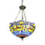 Stained Glass Grid Dome Ceiling Light Living Room Tiffany Rustic Inverted Chandelier in Yellow/Blue Blue Clearhalo 'Ceiling Lights' 'Chandeliers' 'Close To Ceiling Lights' 'Industrial' 'Middle Century Chandeliers' 'Tiffany Chandeliers' 'Tiffany close to ceiling' 'Tiffany' Lighting' 52747
