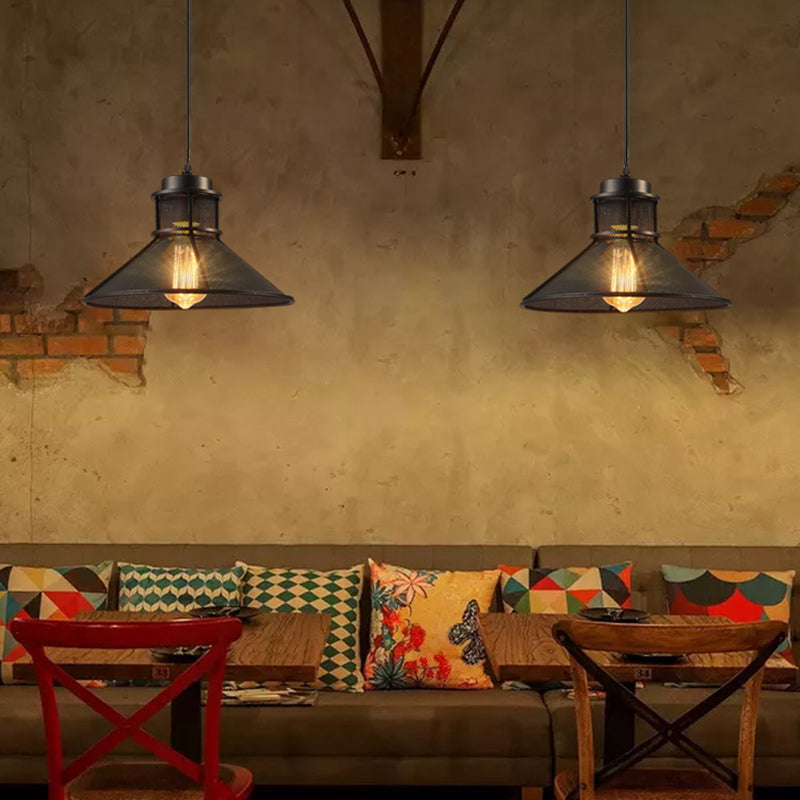 Rust/Black Mesh Cage Pendant Light Industrial Metal 1 Bulb Restaurant Hanging Ceiling Lamp with Cone Shade Clearhalo 'Art Deco Pendants' 'Black' 'Cast Iron' 'Ceiling Lights' 'Ceramic' 'Crystal' 'Industrial Pendants' 'Industrial' 'Metal' 'Middle Century Pendants' 'Pendant Lights' 'Pendants' 'Rustic Pendants' 'Tiffany' Lighting' 5286