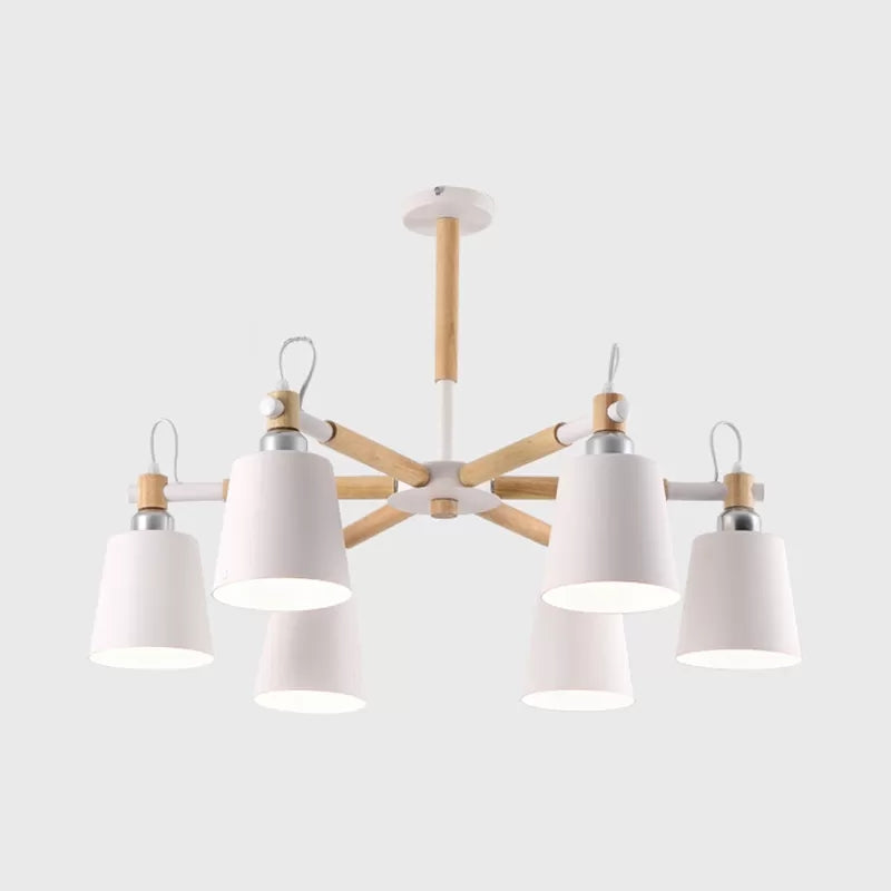Modern Monochrome Chandelier Trapezoid Shade Six Lights Metal Hanging Light for Foyer White Clearhalo 'Ceiling Lights' 'Chandeliers' Lighting' options 53229_83d8c421-a94e-41ee-9a92-211a9f954349