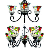 Stained Glass Bell Ceiling Pendant 3/5 Lights Tiffany Retro Loft Chandelier with Flower in Black for Hotel Clearhalo 'Ceiling Lights' 'Chandeliers' 'Industrial' 'Middle Century Chandeliers' 'Tiffany Chandeliers' 'Tiffany close to ceiling' 'Tiffany' Lighting' 53285