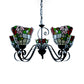 Stained Glass Bell Ceiling Pendant 3/5 Lights Tiffany Retro Loft Chandelier with Flower in Black for Hotel Clearhalo 'Ceiling Lights' 'Chandeliers' 'Industrial' 'Middle Century Chandeliers' 'Tiffany Chandeliers' 'Tiffany close to ceiling' 'Tiffany' Lighting' 53289