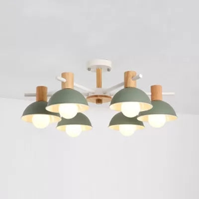 Domed Shade Office Hanging Lamp Metal Six Heads Nordic Stylish Chandelier Light Clearhalo 'Ceiling Lights' 'Chandeliers' Lighting' options 53304