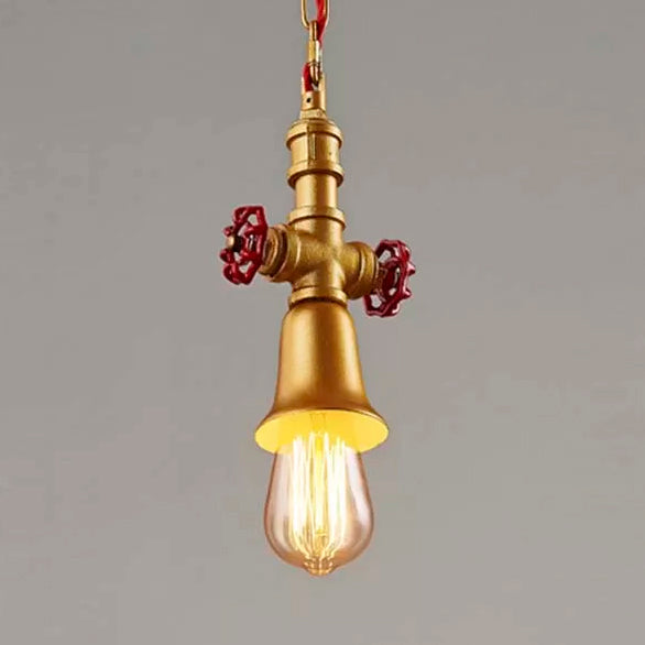Black/Bronze Pipe Pendant Light Farmhouse Style Metal 1 Bulb Restaurant Ceiling Fixture with Valve Gold Bell Clearhalo 'Art Deco Pendants' 'Black' 'Cast Iron' 'Ceiling Lights' 'Ceramic' 'Crystal' 'Industrial Pendants' 'Industrial' 'Metal' 'Middle Century Pendants' 'Pendant Lights' 'Pendants' 'Rustic Pendants' 'Tiffany' Lighting' 5345