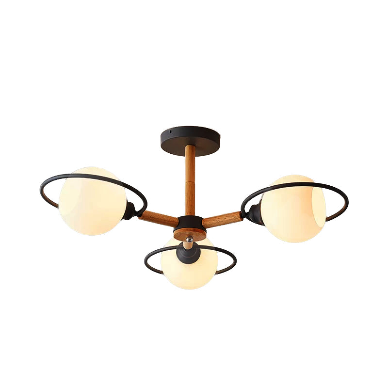 Milk Glass Spherical Shade Chandelier Kitchen 3 Lights Nordic Style Pendant Lighting Clearhalo 'Ceiling Lights' 'Chandeliers' Lighting' options 53585