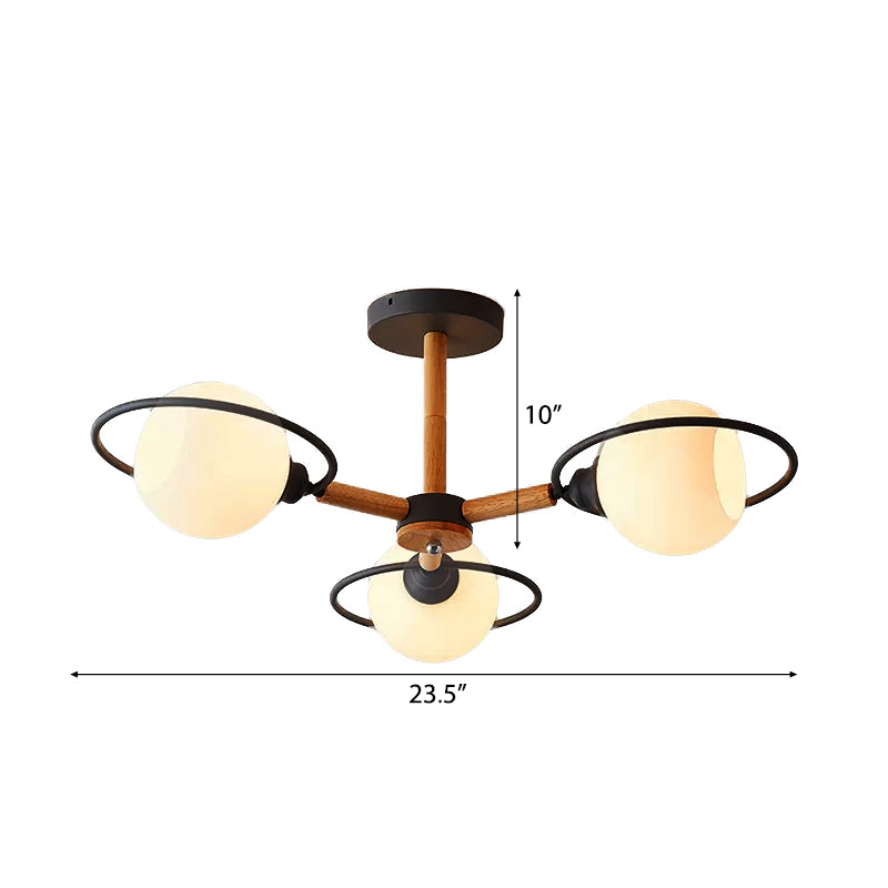 Milk Glass Spherical Shade Chandelier Kitchen 3 Lights Nordic Style Pendant Lighting Clearhalo 'Ceiling Lights' 'Chandeliers' Lighting' options 53586