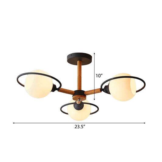 Milk Glass Spherical Shade Chandelier Kitchen 3 Lights Nordic Style Pendant Lighting Clearhalo 'Ceiling Lights' 'Chandeliers' Lighting' options 53586